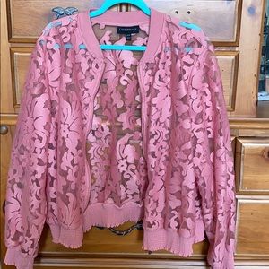 Pink sheer lace zip up jacket
